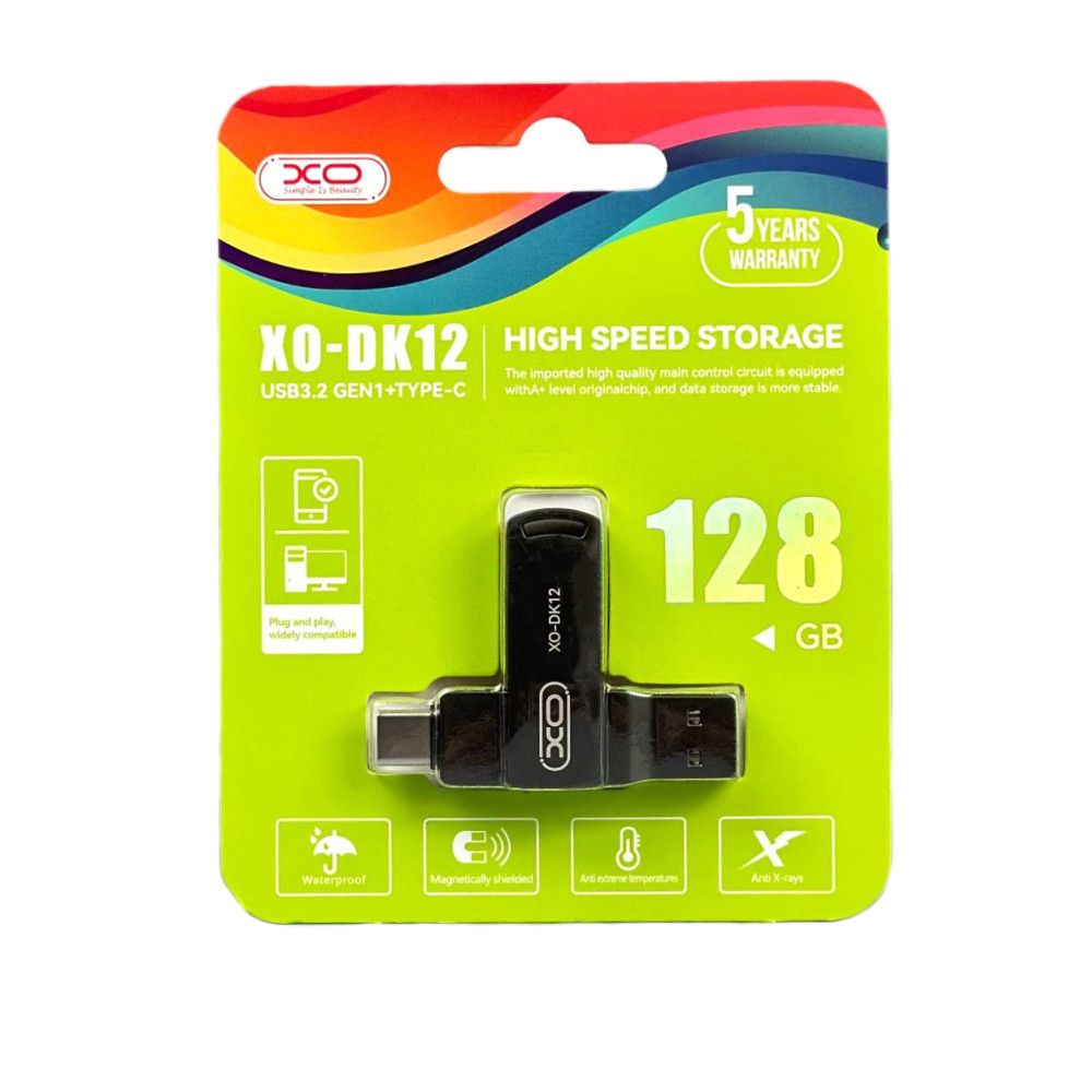 Флешка XO DK12 Type-C, USB 3.2, 128GB, срібляста, фото 1