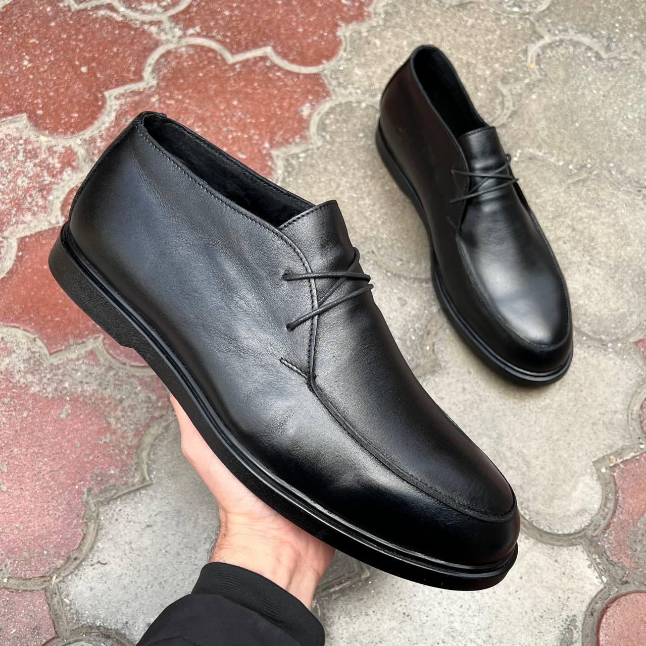 Чорні черевики - лофери утепленні байкою 46 розмір, фото 1