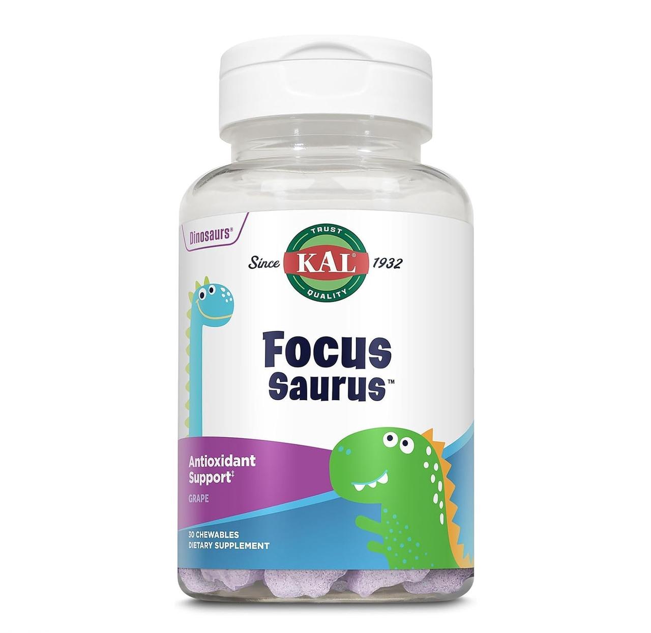 Дитячі жувальні вітаміни KAL Focus-Saurus Grape, 30 жувальних таблеток, фото 1