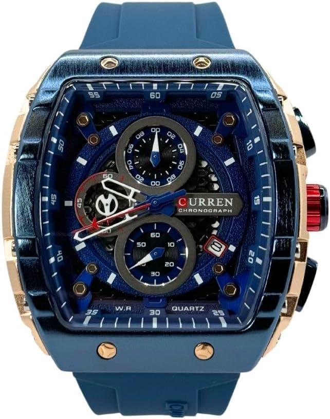 Чоловічий кварцовий годинник CURREN 8442 з ексклюзивним дизайном синього циферблата, водонепроникний, хронограф, фото 1
