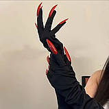 Чёрные перчатки с ногтями, иммитация женской руки, фото 2