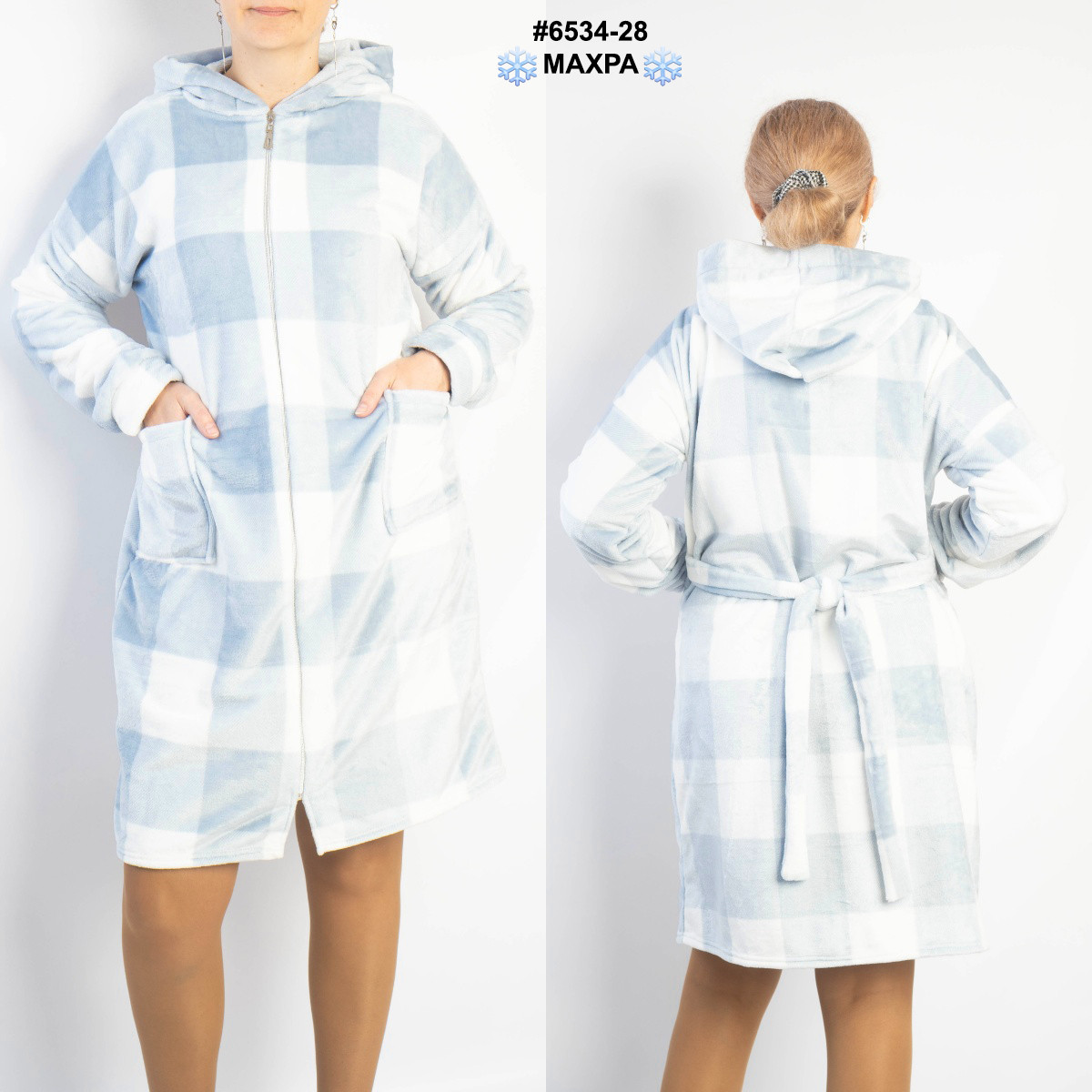 6534-28 Халат жіночий на блискавці з поясом махра напівбалта (3 од: 44-46,48-50,52-54), фото 1