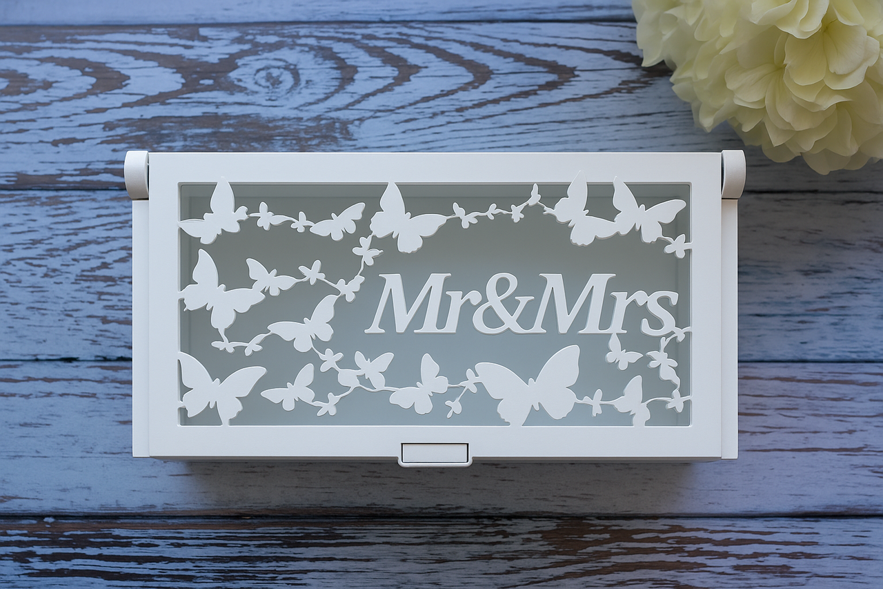 Хіт! Дерев'яна Шкатуличка для Обручальних кілець "Mr&Mrs" 15х10х6 см, Біла