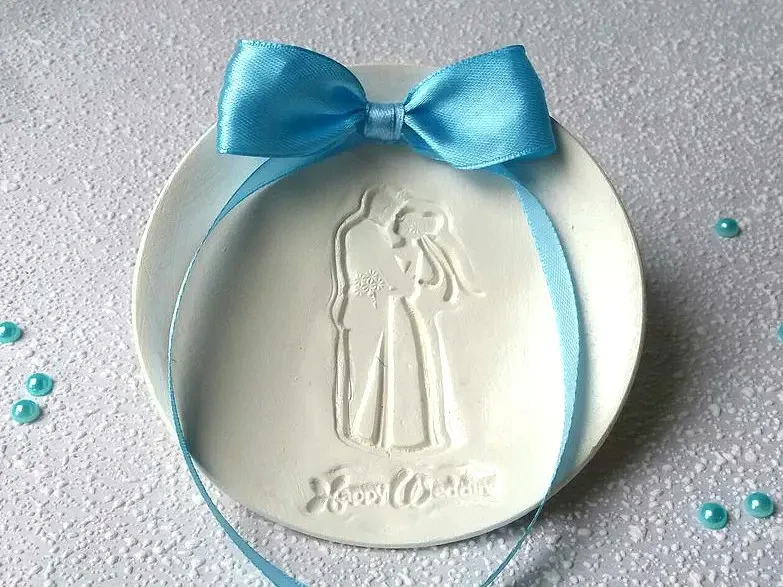 Блюдце для весільних кілець, з блакитним бантиком, БК-102