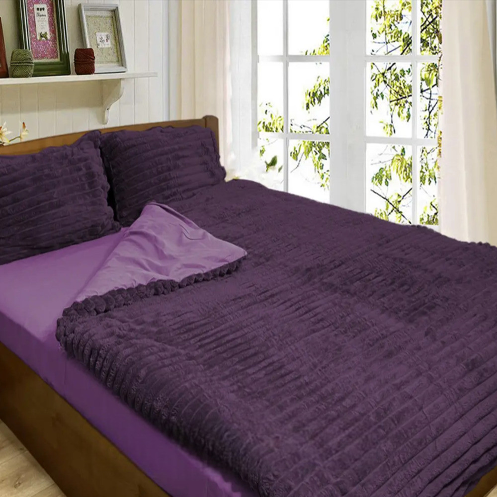 Постільна білизна Зима-Літо полуторна Шарпей сливовий Мікрофібра + Бязь, фото 1