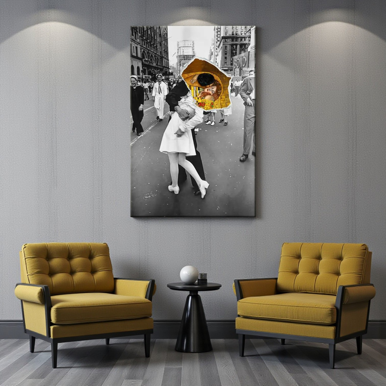 Картина “Поцілунок на вулиці Ретро фото та Густав Клімт” Сучасний настінний декор 60х40 см, фото 1