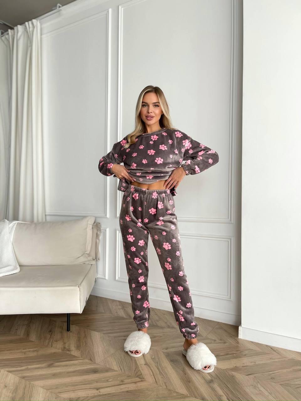 Жіноча тепла піжама Sofia B-006 Велсофт Туреччина, принт Лапки, фото 1