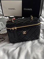 Chanel Classic Black Lambskin Pearl Crush Vanity Bag Gold
