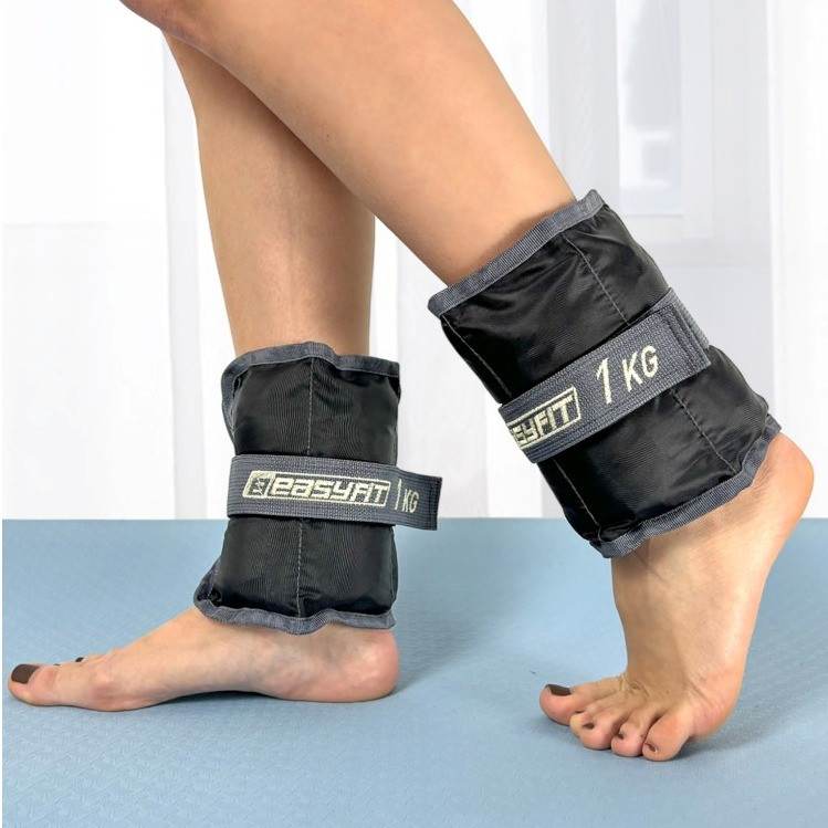 Обважнювачі для ніг та рук EasyFit EF-WHT-1, 2×1 кг, сірі (2 шт.), кварцовий пісок - для фітнесу, бігу та аеробіки, фото 1