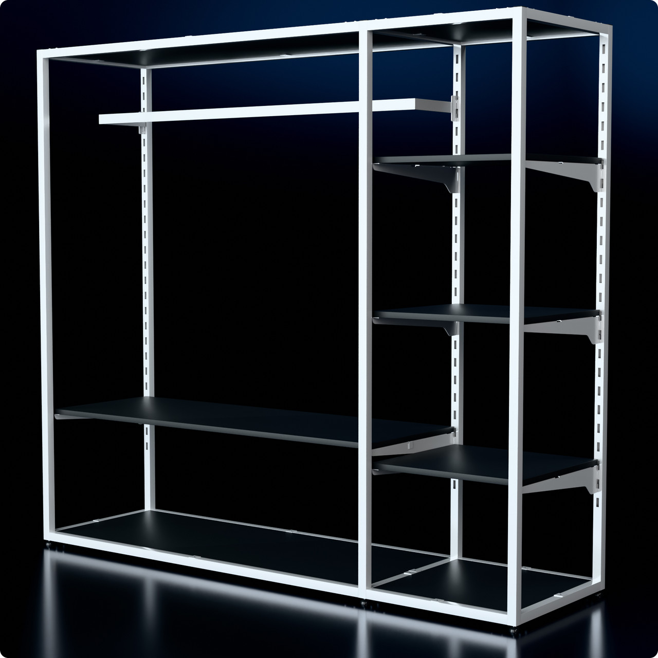 Стійка "PENELOPE ODISSEY" 1500х1680х480мм. Стелаж поличний для дому та магазину. Рейл вішало з полицями, фото 1