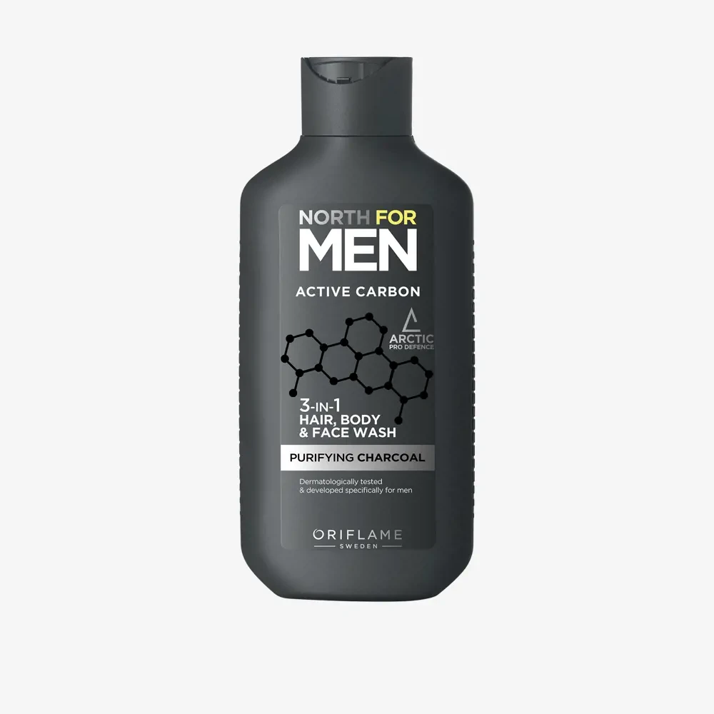 Засіб для душу, волосся і вмивання 3 в 1 North for Men Active Carbon Oriflame 250 мл, фото 1