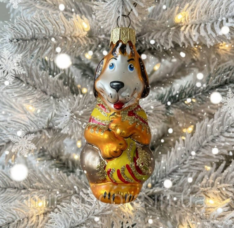 Формова скляна іграшка Песик у хустці, фото 1