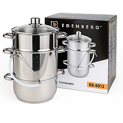 Соковарка Edenberg EB-8912 (8 л, Ø26 см) з нержавіючої сталі з шлангом і скляною кришкою