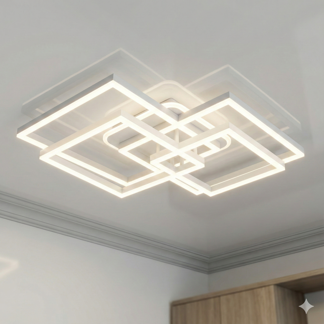 Сучасна квадратна Лед люстра Linisoln 130W до 20 м² колір Білий 11015/2+2X WH 4000K, фото 1