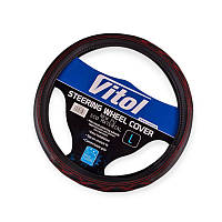 Чохол керма L шкірозамінник (39 - 41 см) чорний Vitol червона нитка, прострочена по колу SVS-VLU-2402001 L