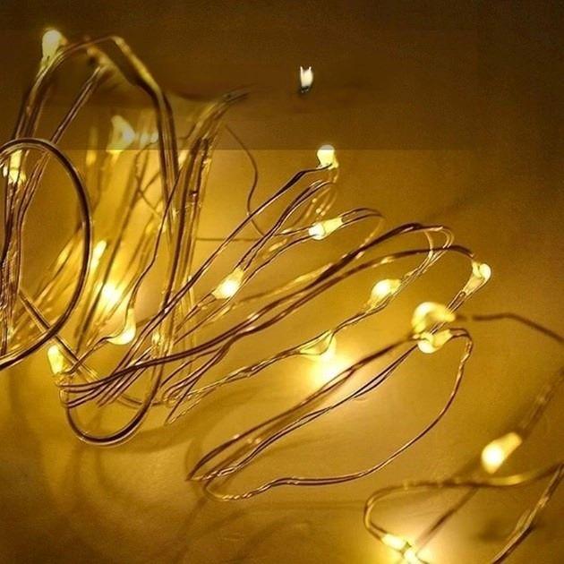 Світлодіодна гірлянда нитка Краплі роси на 100 Led 10 м на батарейках біла тепла, фото 1