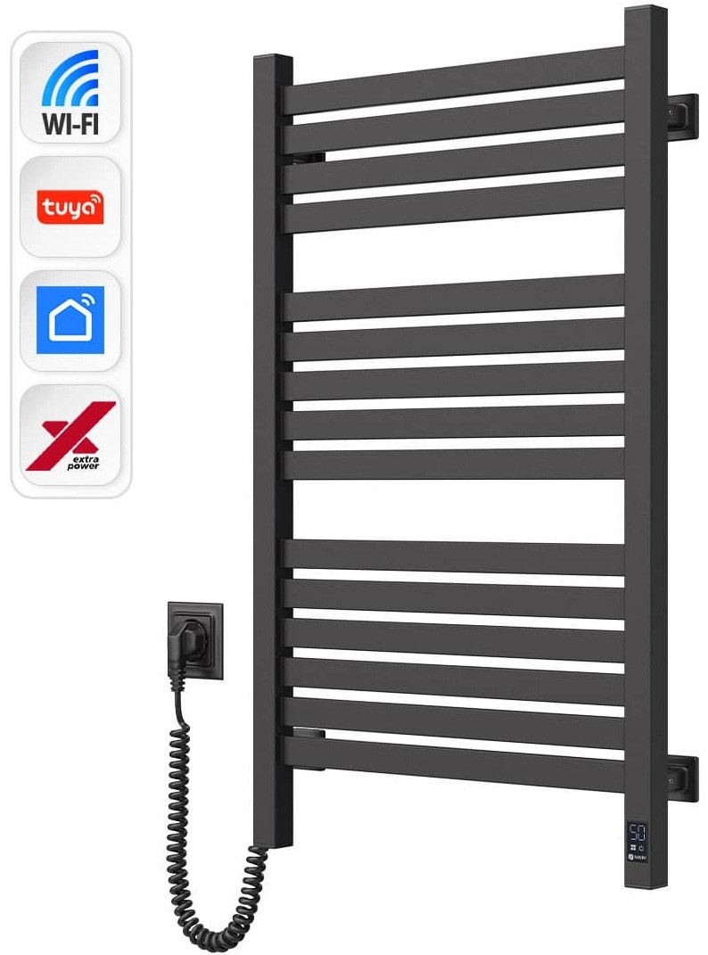 Рушникосушка Navin електрична Авангард Х, 800х480х71мм, Wi-Fi, сталь, чорний муар, ліве підключення, фото 1