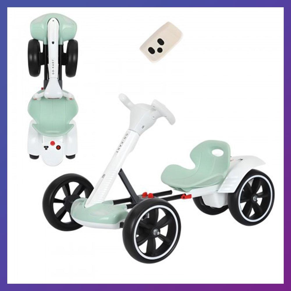 Дитячий електрокарт на акумуляторі від 3 років одномісний на радіокеруванні KT-001L Білий з зеленим, фото 1