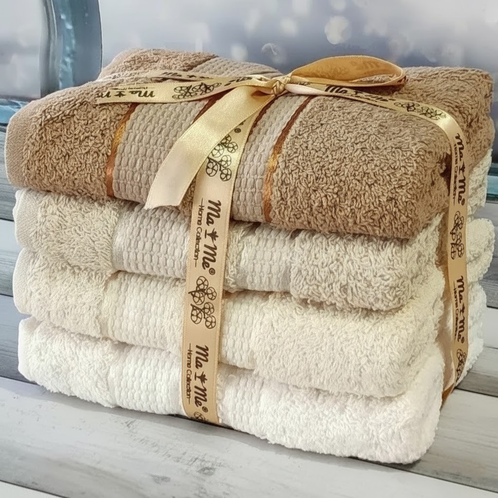 Набір рушників 4 шт, 50x90 см, MaMe Dray bej / Набір рушників із бавовни / Комплект банних рушників, фото 1