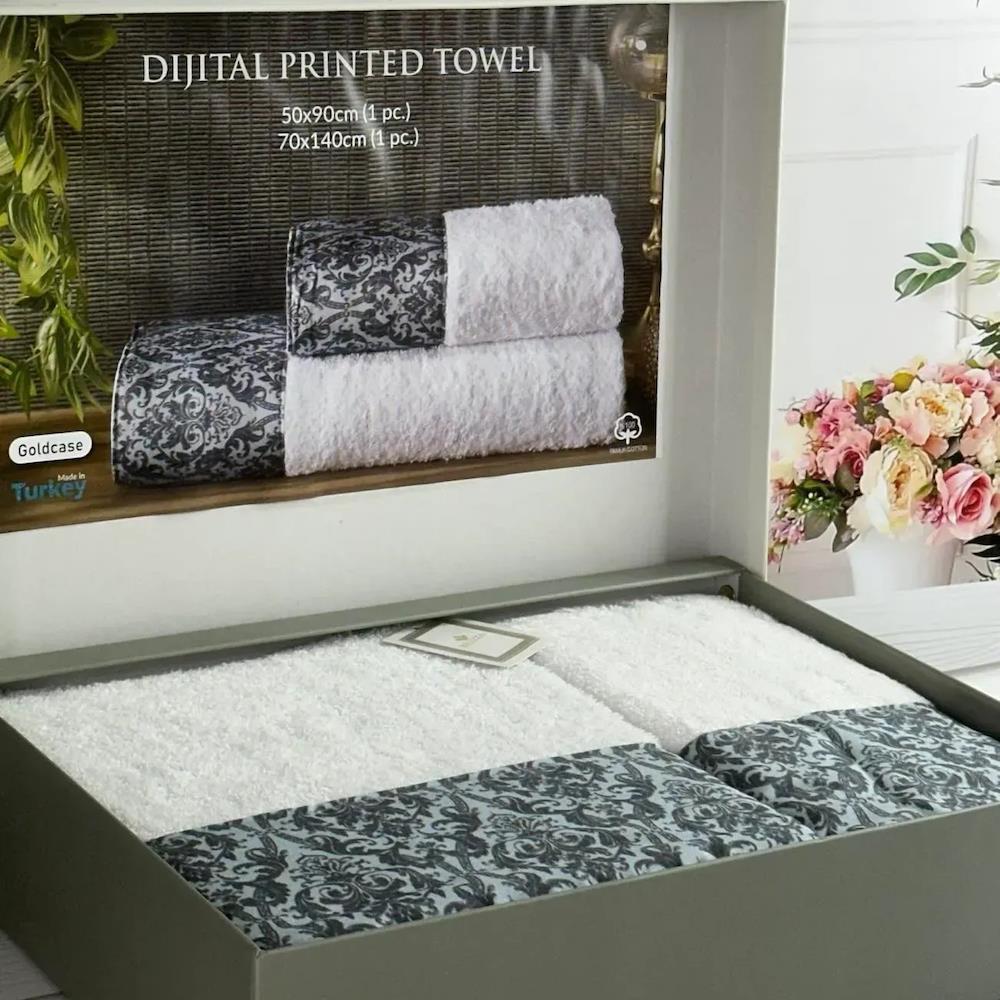 Набір рушників 2в1, 50x90см, 70x140см, Belizza BLZ Goldcase, Класика / Комплект махрових рушників / Рушники для лазні, фото 1