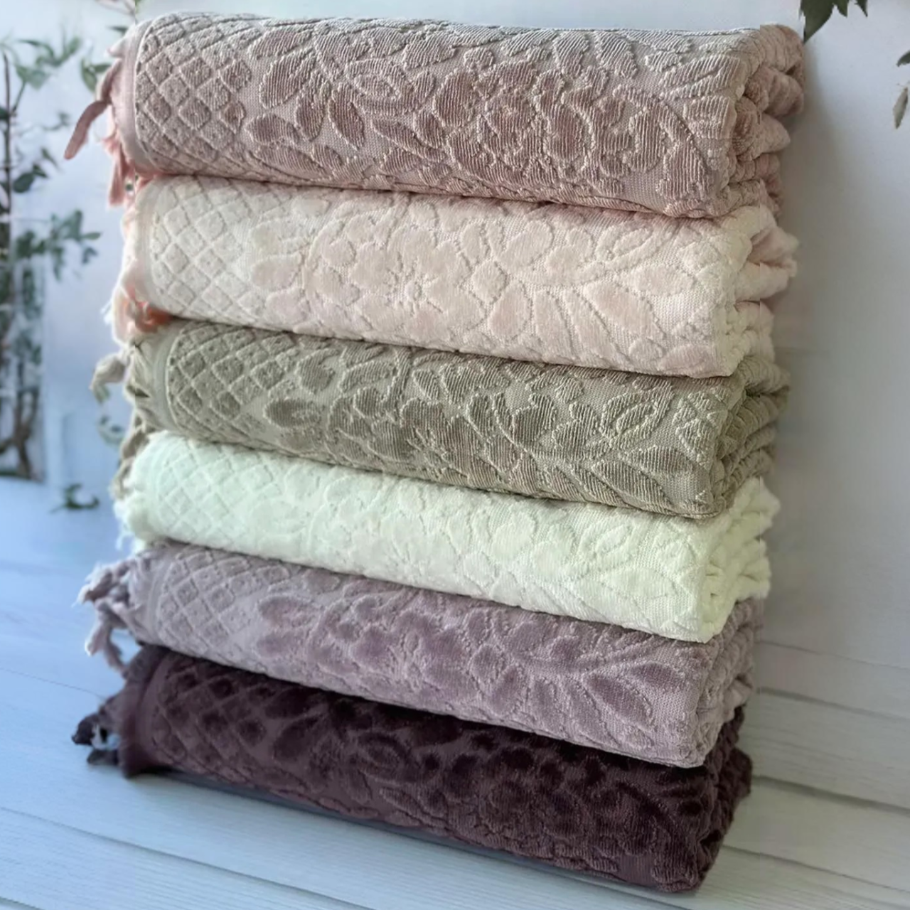 Набір рушників 70х140см, 6 шт, Sikel Salkim mor  / Комплект бавовняних рушників / Рушники велюрові, фото 1