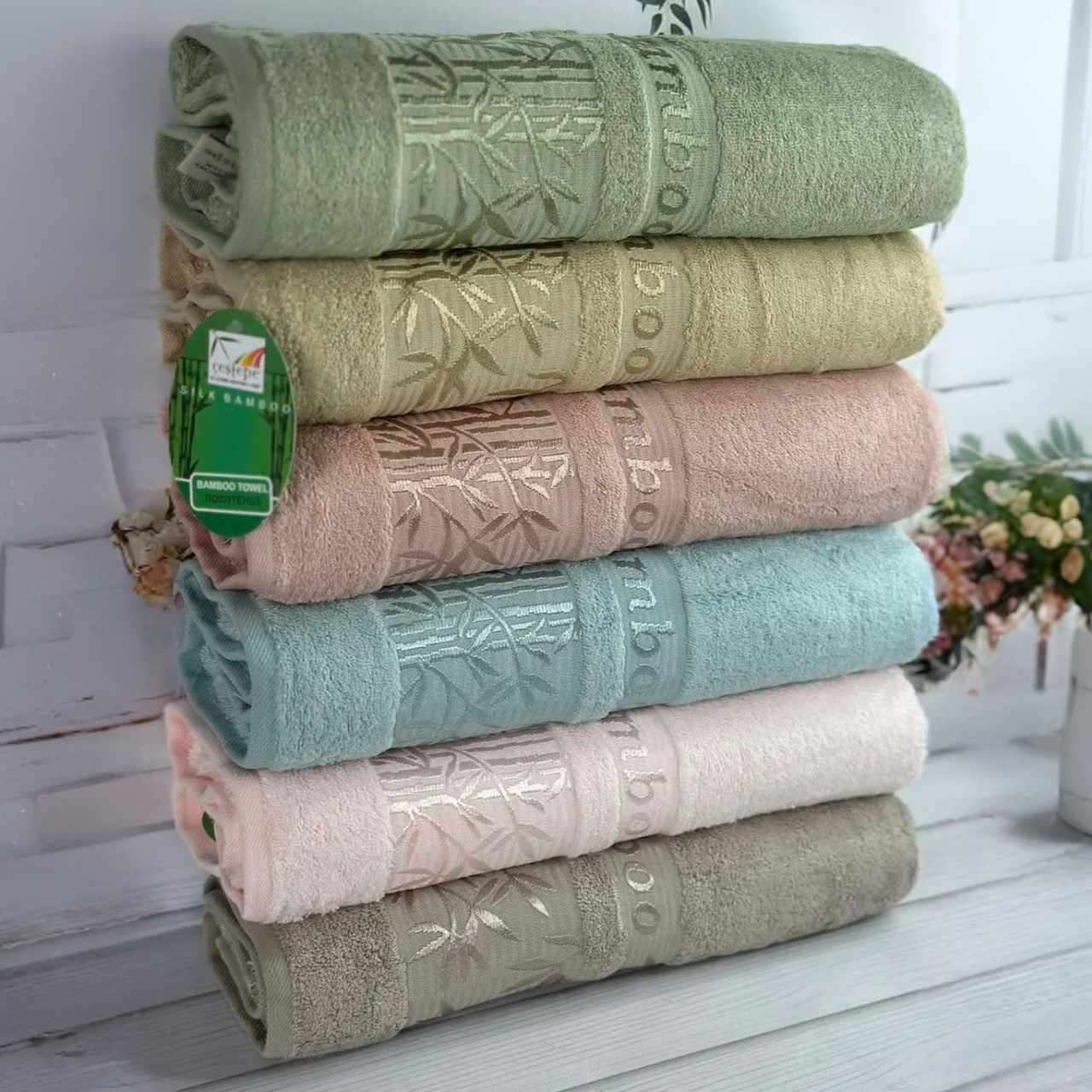 Набір рушників 6 шт, 50x90 см, Cestepe Bambuk Zumrud / Бамбукові рушники / Комплект рушників лазневих, фото 1