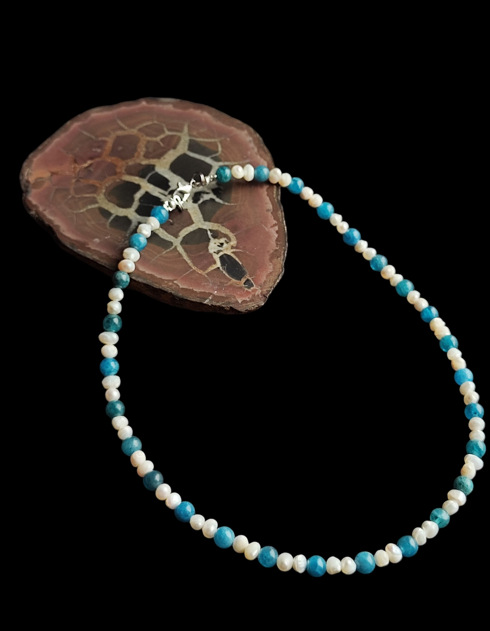 Апатит та перли. Намисто з натурального апатиту та перлів. Кольє натуральний апатит. Буси з натурального апатиту та перлів., фото 1