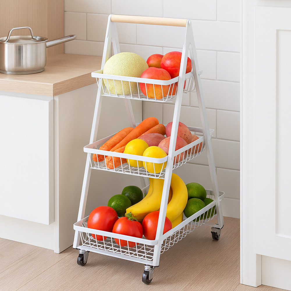 Кошик для фруктів 87см (3 яруси), на коліщатках, MJ 3033, Білий / Пересувний органайзер для кухонного приладдя, фото 1