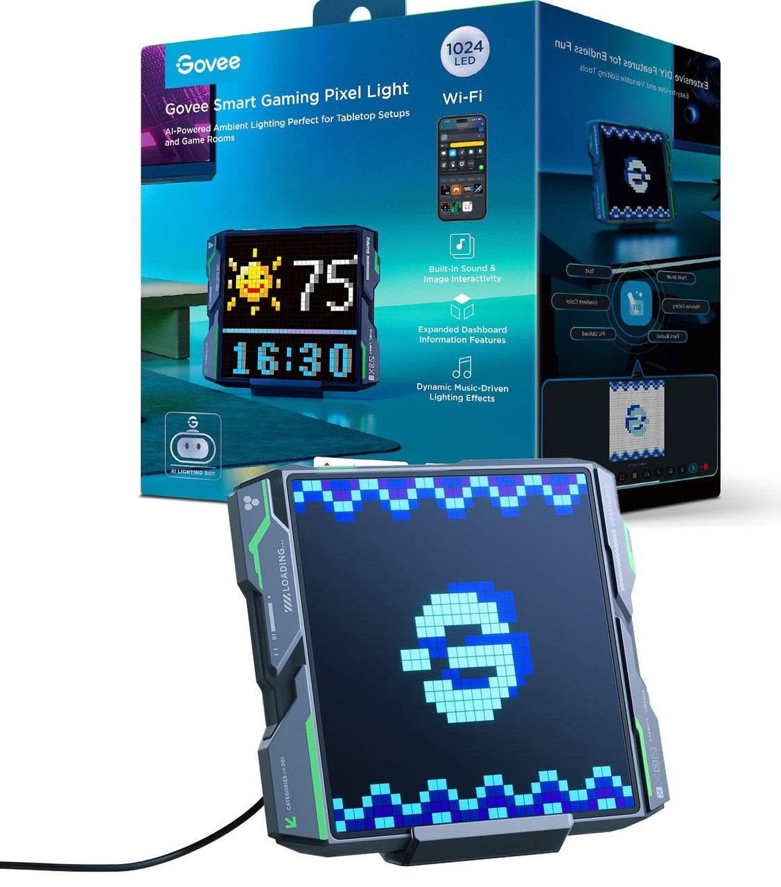 Піксельний єкран Govee H8630 LED Gaming Pixel Light 32x32 Pixels, RGBIC, WI-FI/Bluetooth, сірий, фото 1