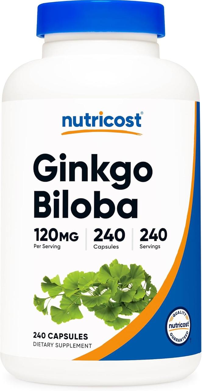 Екстракт листя гінкго білоба Nutricost Ginkgo Biloba, 120 mg, 240 Capsules, фото 1