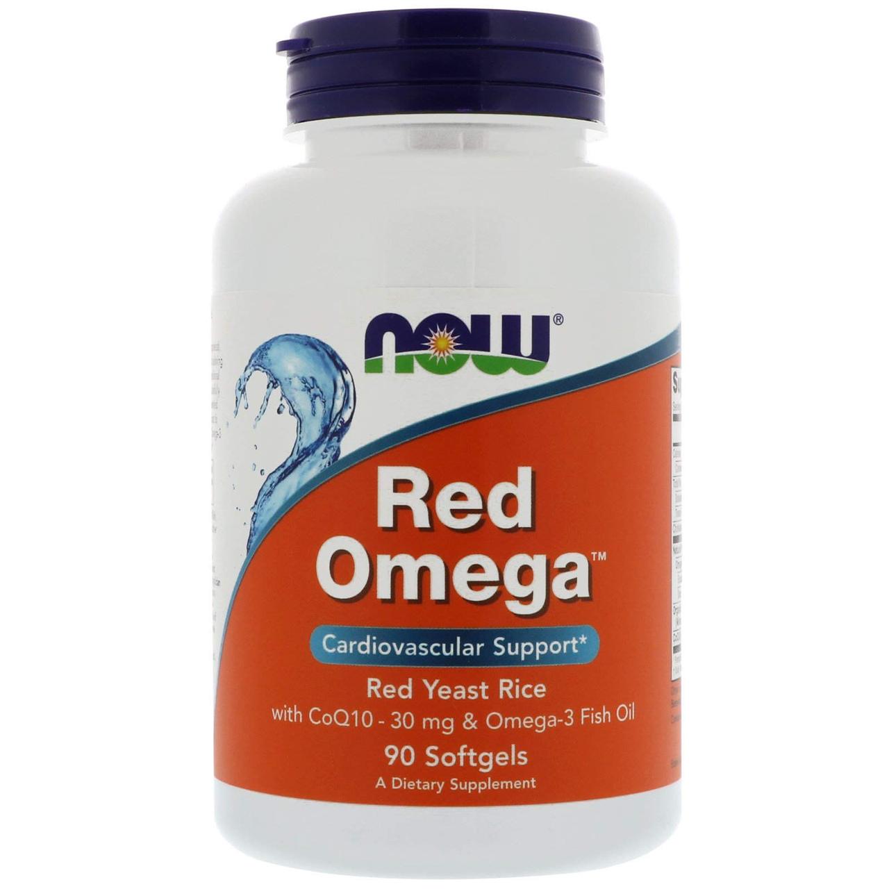 Красный рис, омега, Q10, Red Omega, 90 гелевых капсул Now Foods CL0154539, фото 1