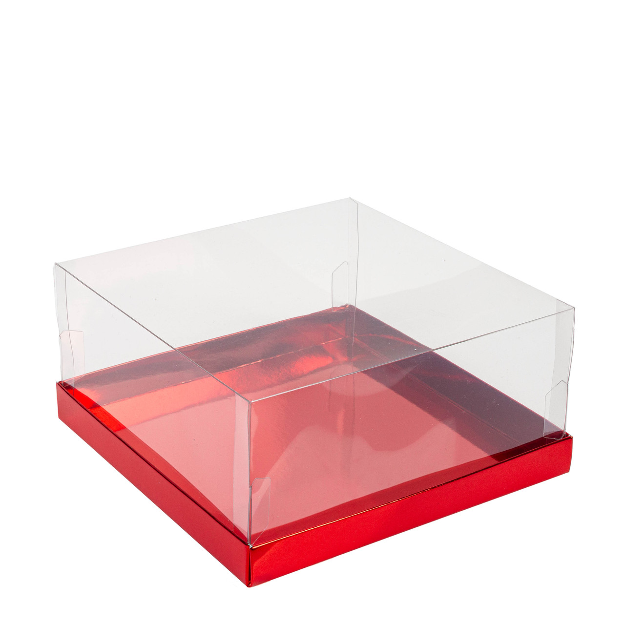 Коробка 170х170х80 для десертів "Акваріум" з прозорою кришкою, червона, фото 1
