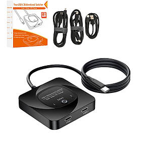 Перемикач USB-C Bidirectional Switcher, перемикач USB 3.1 типу C, розгалужувач USB C 2 входи 1 вихід, 8K 60Hz HD 10Gbps PD100W