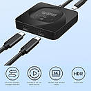 Перемикач USB-C Bidirectional Switcher, перемикач USB 3.1 типу C, розгалужувач USB C 2 входи 1 вихід, 8K 60Hz HD 10Gbps PD100W, фото 2