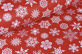 Ранфорс 240 см Сніжинки на червоному