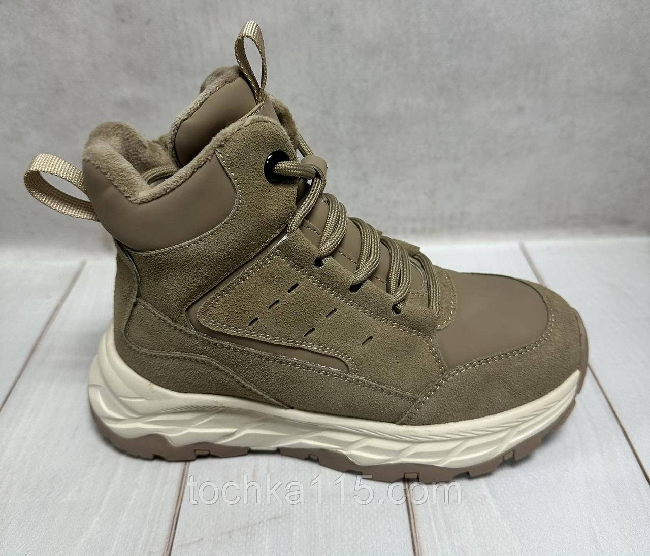 Дитячі підліткові зимові черевики на овчині BG хакі 32-37, фото 1