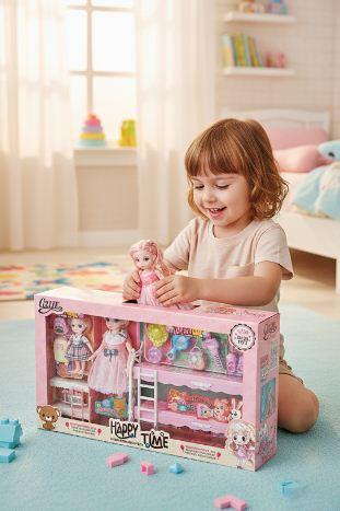 Ляльковий сет 2 в 1 з аксесуарами меблями Ігровий набір ляльки з імітацією скляних очей із шарнірними суглобами та гірляндою, фото 1