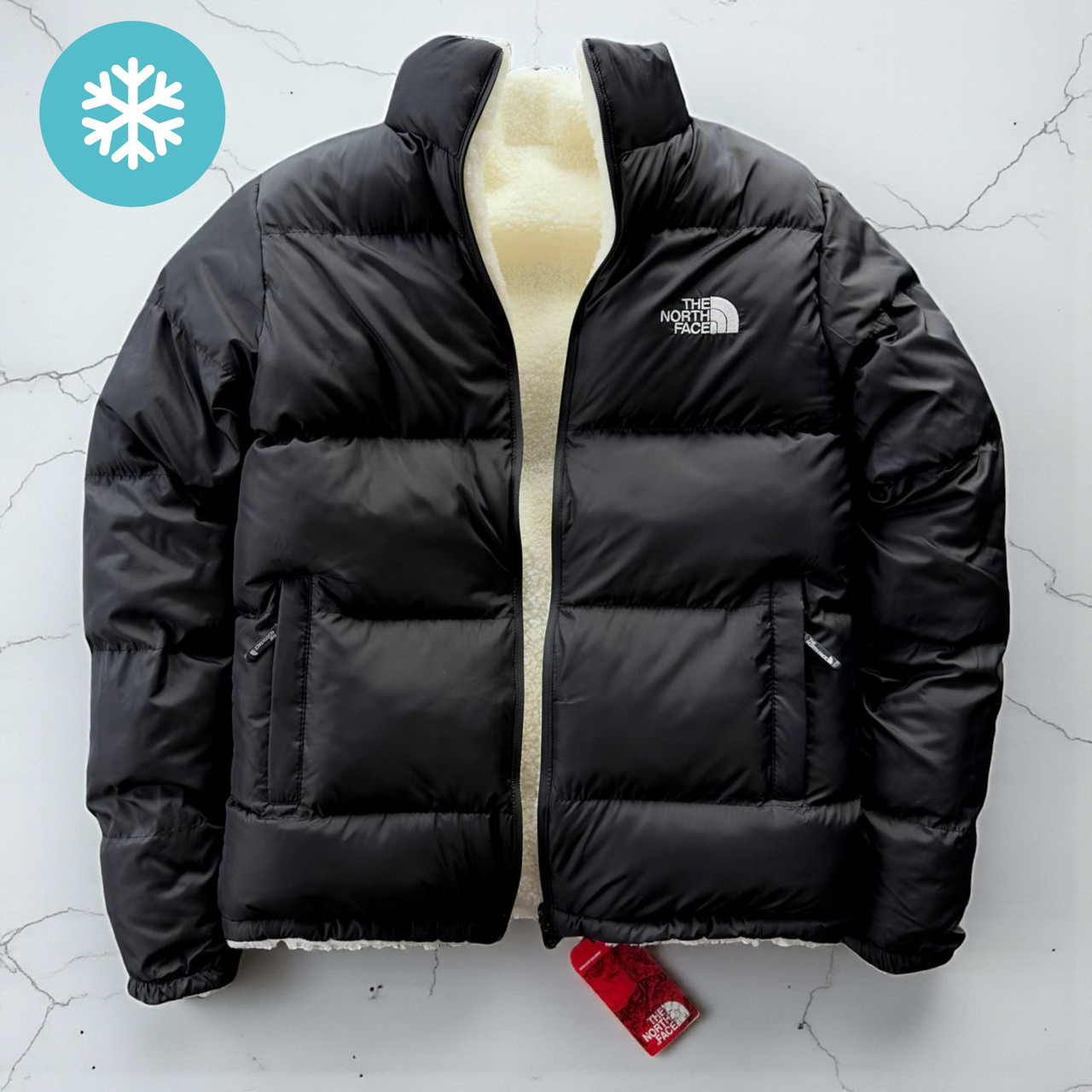 Куртка чоловіча зимова The North Face TNF коротка теплий пуховик двухсторонній чорний Туреччина. Живе фото, фото 1