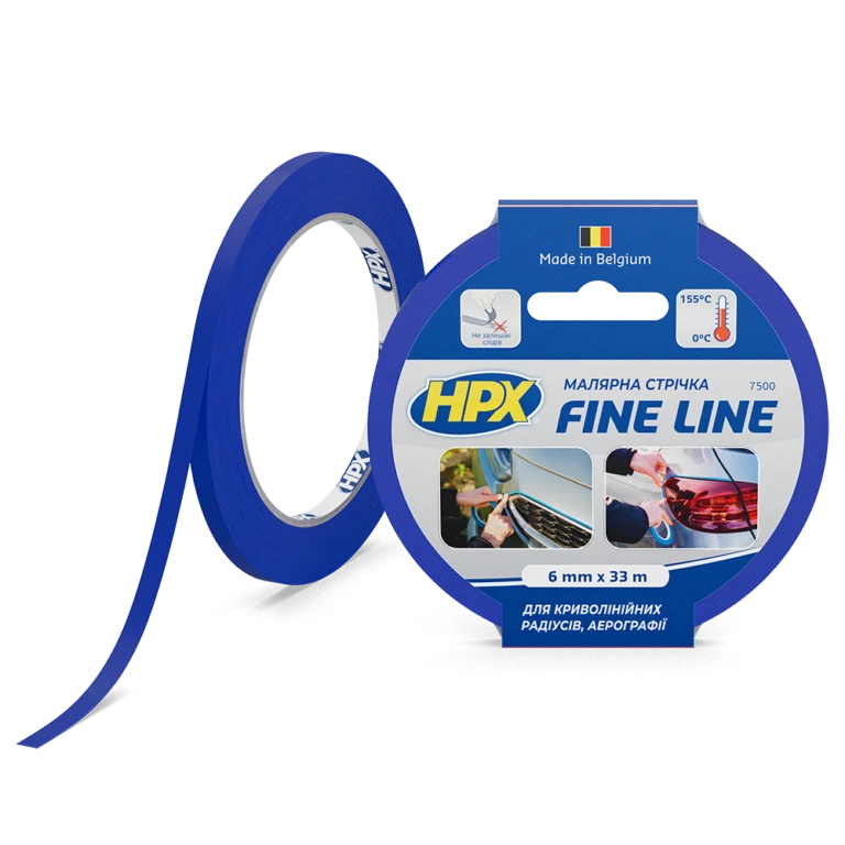 Малярська стрічка для тонких контурів 6 мм х 33 м HPX FL0633