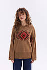 Джемпер жіночий oversize в українському стилі "Етно" світло-коричневий, напіввовняний светр з орнаментом, фото 3