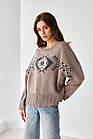 Джемпер жіночий oversize в українському стилі "Етно" капучіно, напіввовняний светр з орнаментом, фото 2