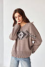 Джемпер жіночий oversize в українському стилі "Етно" капучіно, напіввовняний светр з орнаментом, фото 6