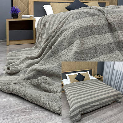 Плед 200х230 см (+-10см) Рогожка на овчині "Тедді" колір сірий (87-293)