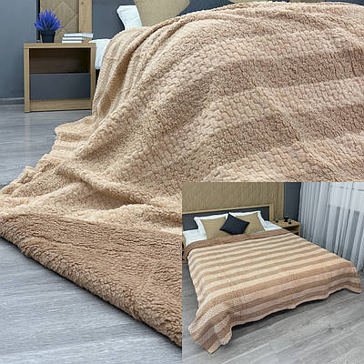 Плед 200х230 см (+-10см) Рогожка на овчині "Тедді" колір бежевий (87-295)