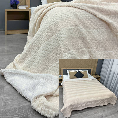 Плед 200х230 см (+-10см) Рогожка на овчині "Тедді" колір молочний (87-296)