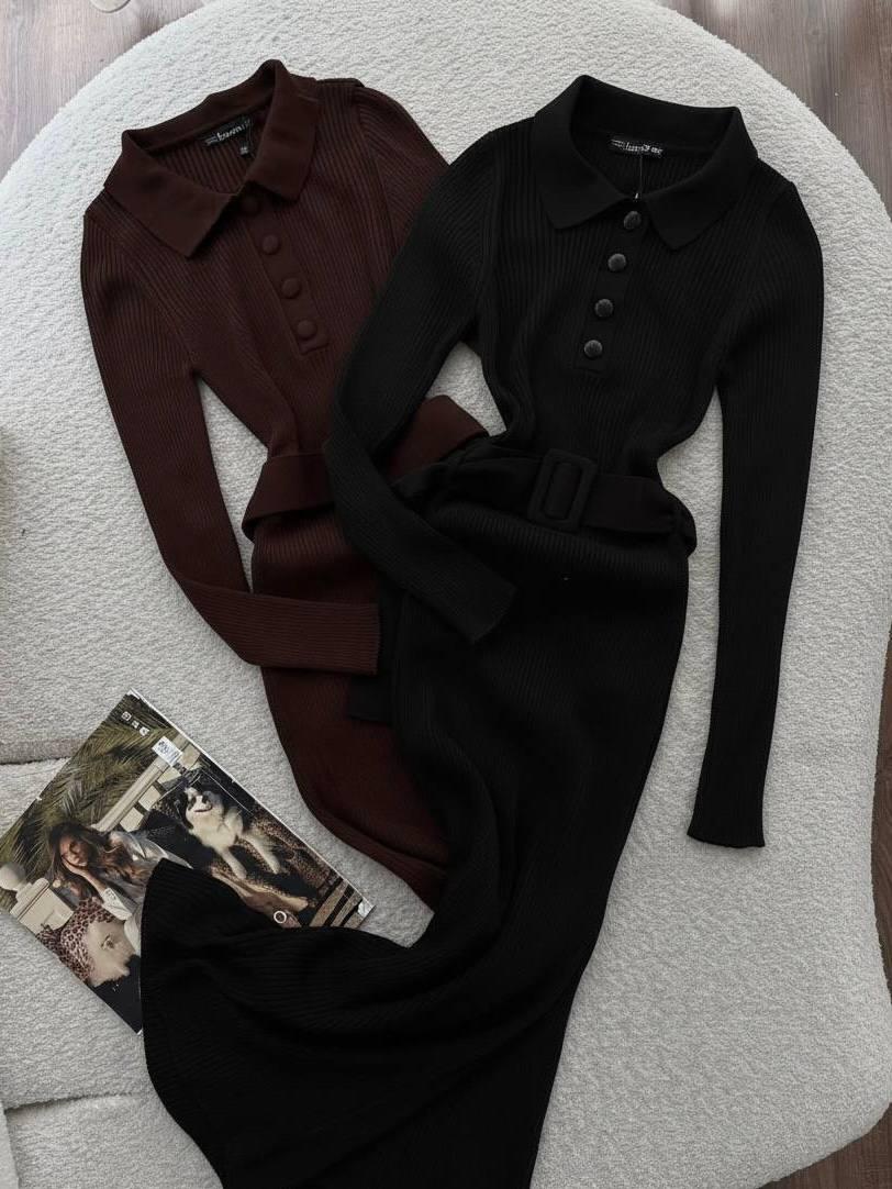 Сукня з поясом в довжині міді чорного кольору, фото 1