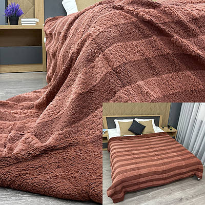 Плед 200х230 см (+-10см) Рогожка на овчині "Тедді" колір бургунді (87-294)