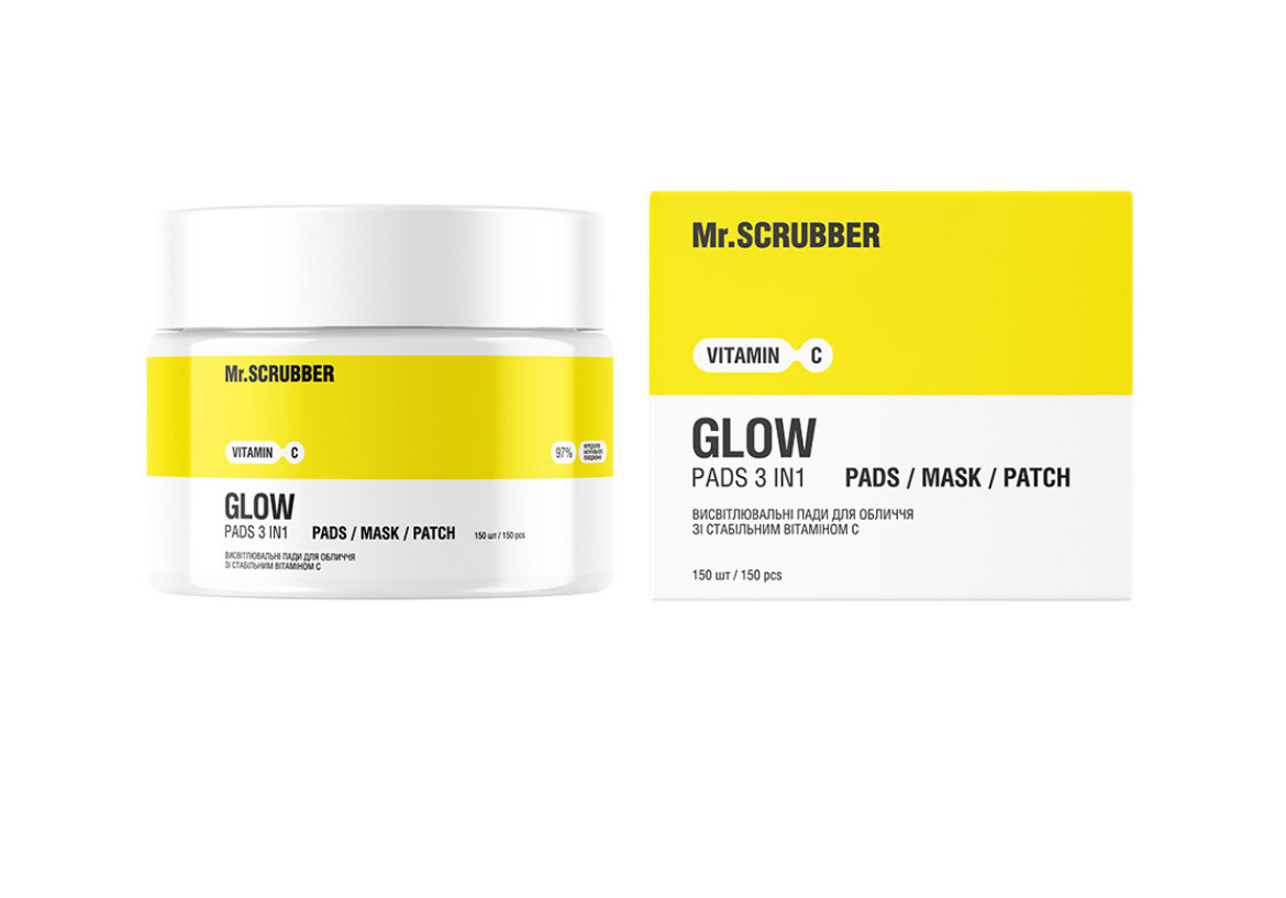 Висвітлювальні пади для обличчя Glow Vitamin C зі стабільним вітаміном С Mr.SCRUBBER, фото 1