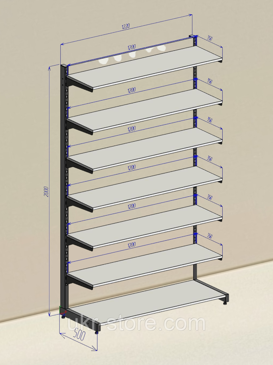 Стойка пристенная +6 полок ДСП с усилением под полками, фото 1