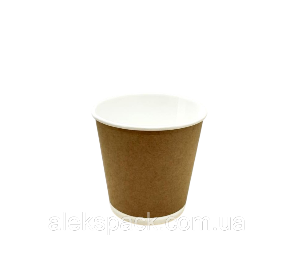 Стакан Двостінний стандарт 180 мл Білий+крафт 70шт/рук 1610 ящ, фото 1